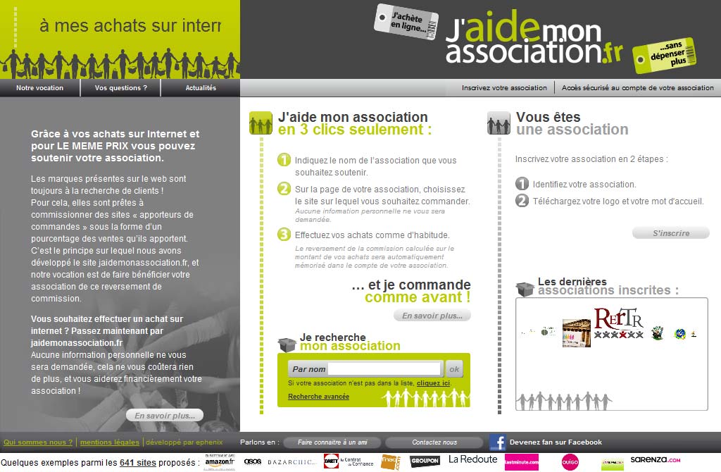 jaidemonassociation.fr, grâce à vos achats sur internet et pour le même prix !