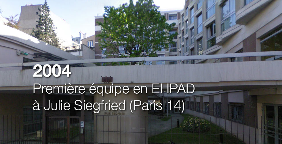 2004 : Première équipe en EHPAD à Julie Siegfried (Paris 14) 2004 : Première équipe en EHPAD à Julie Siegfried (Paris 14)